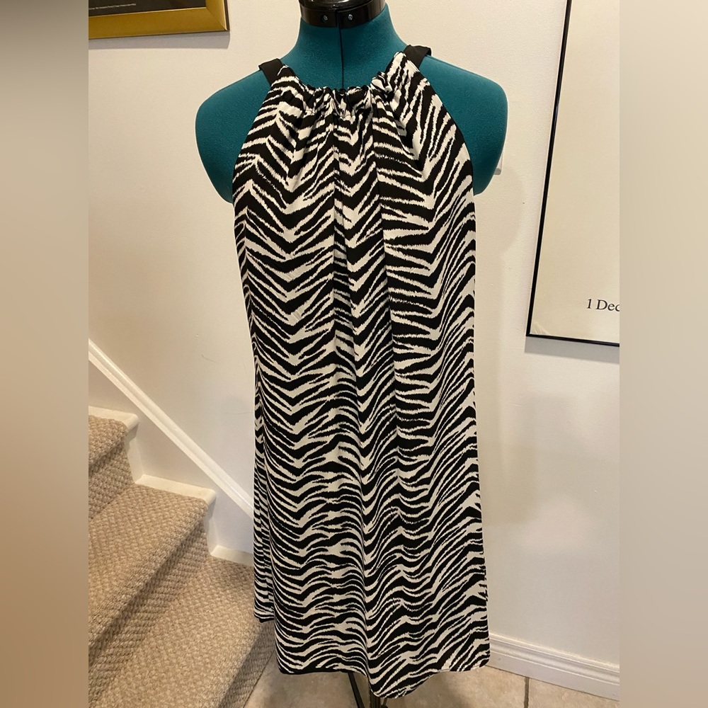 WHBM reversible halter dress - 2 dresses in 1! Zebra print and LBD, size 12